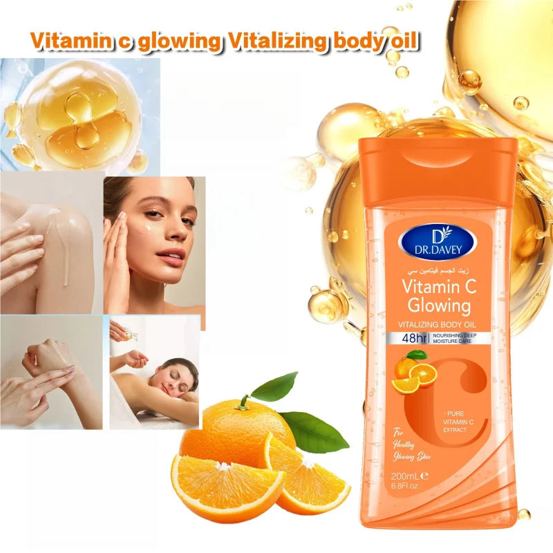 2PCS 200ml  DR.DAVEY VITAMIN C  Body Oil Body Skin Care Oil Moisturizing Hydrating Care Suitable for All Seasons Body Face Hand