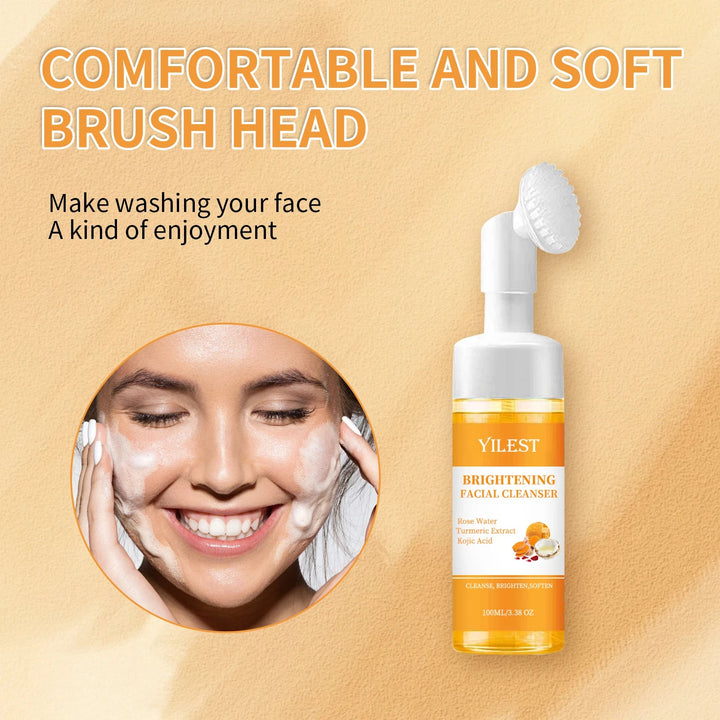YILEST Brightening Facial Cleanser 100ml - with Kojic Acid, Turmeric & Rose Water, Soft Brush Head for Deep Cleansing, Acne Care Halalzen