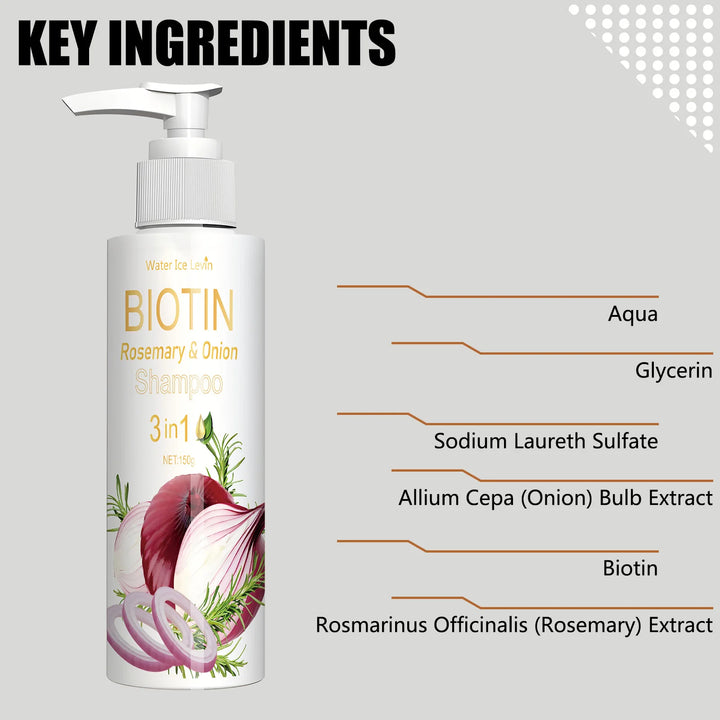 Biotin Rosemary & Onion 3 in 1 shampoo to strengthen hair roots, scalp repair, anti-thinning, moisturizing, thickening hair care