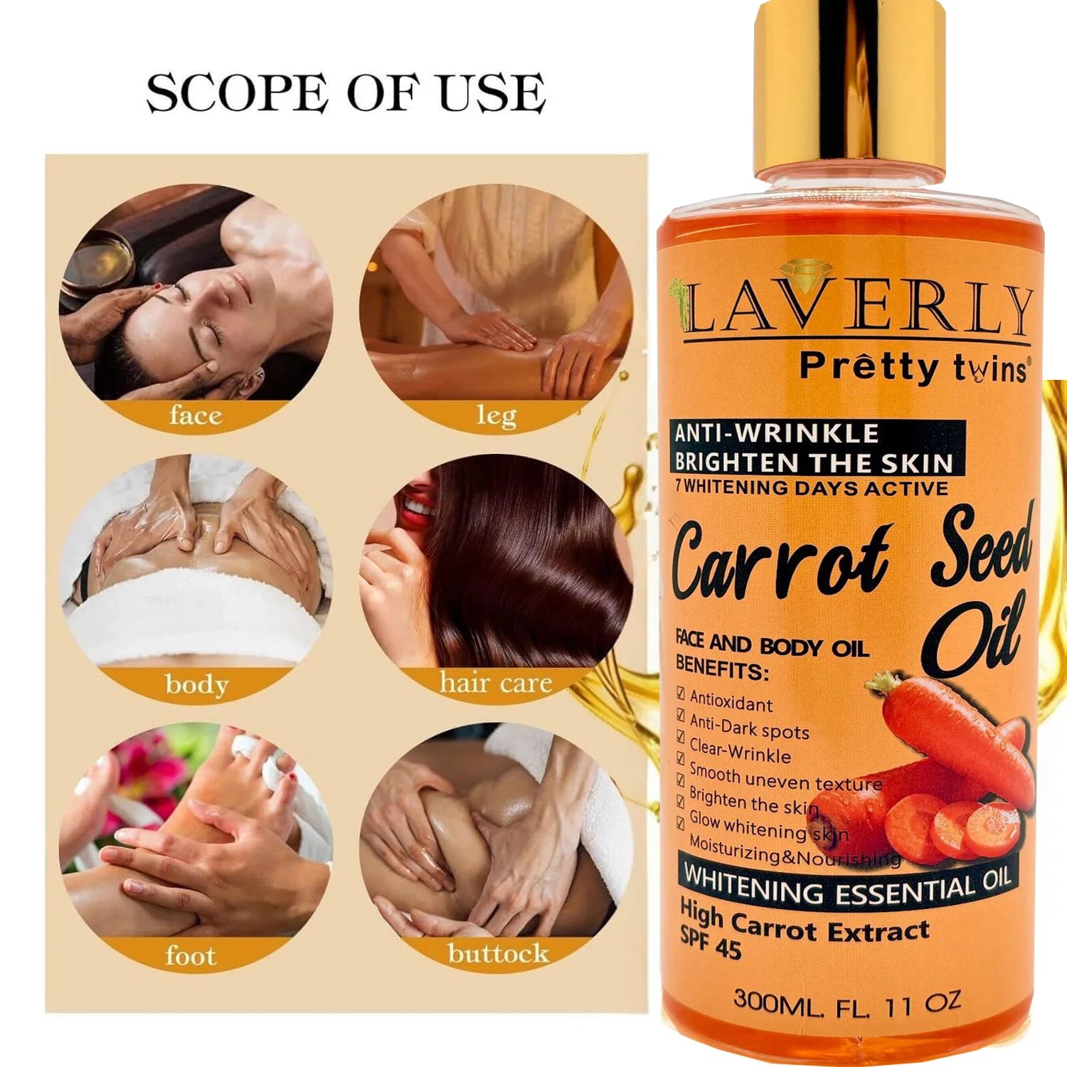 300ML CARROT B-CAROTENE BODY GEL OIL Moisturizing Essential Oil Body Oil Unisex Full Body Care Oil for Body, Face, Hand,