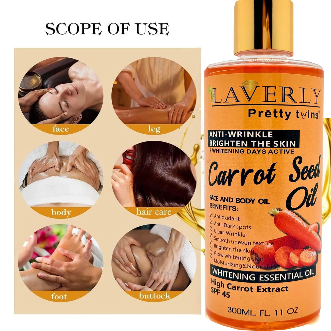 300ML CARROT B-CAROTENE BODY GEL OIL Moisturizing Essential Oil Body Oil Unisex Full Body Care Oil for Body, Face, Hand,
