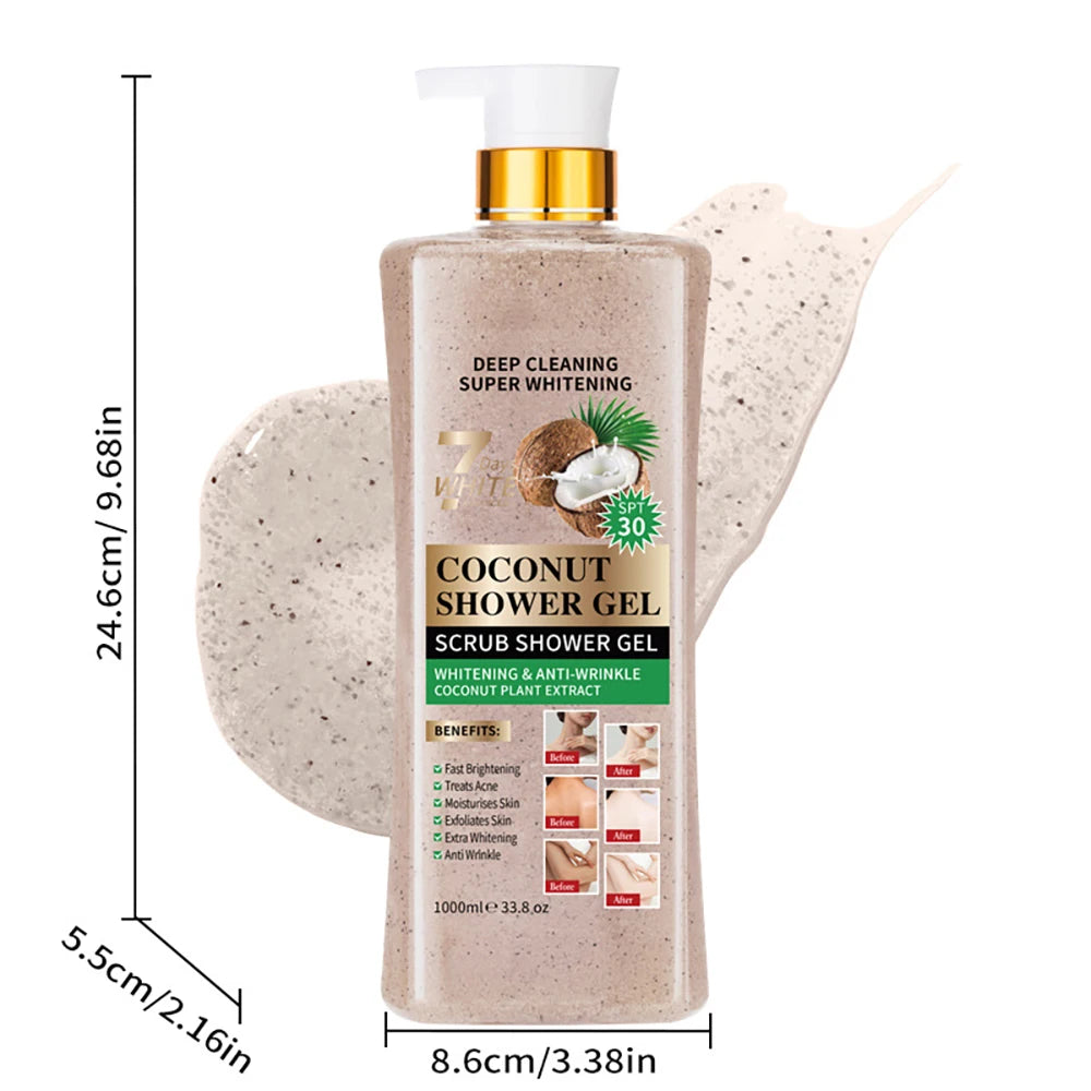 1000ml Kojic Acid Shower Gel Deep Cleansing Brighten Skin Body Wash Skin Whitening Exfoliator Body Care Moisturizing Skincare