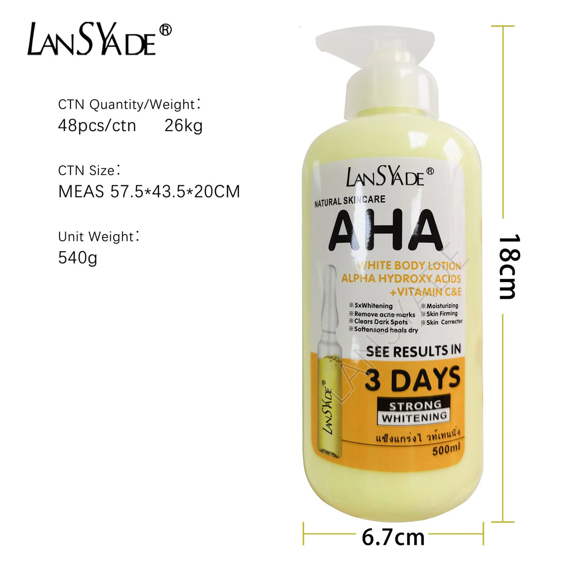 500ml AHA VC Skin Relief Intense Body Cream Hydroxy Acids Vitamin C&E Moisturizing Lightening Lotion Skin Care Remove Acne Marks