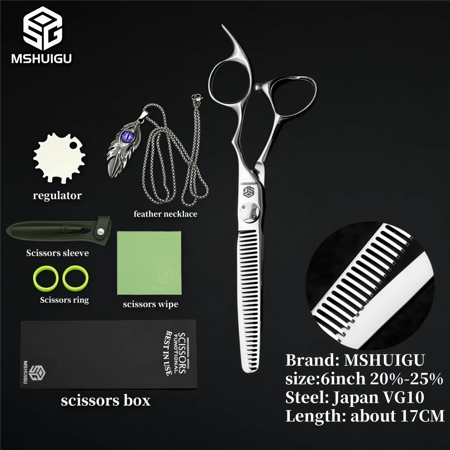 MSHUIGU 440C Professional Barber Scissors 6-7 Inch Laser Wire Serrated Blade Multi-Functional Thinning Hair Shears for Salon Too