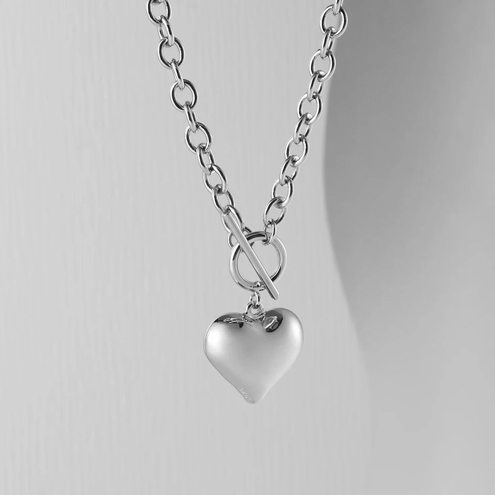 S925 Sterling Silver Elegant TO Buckle Peach Heart Love Pendant Thick Chain Necklace Women's Jewelry Party Gifts Ships from USA