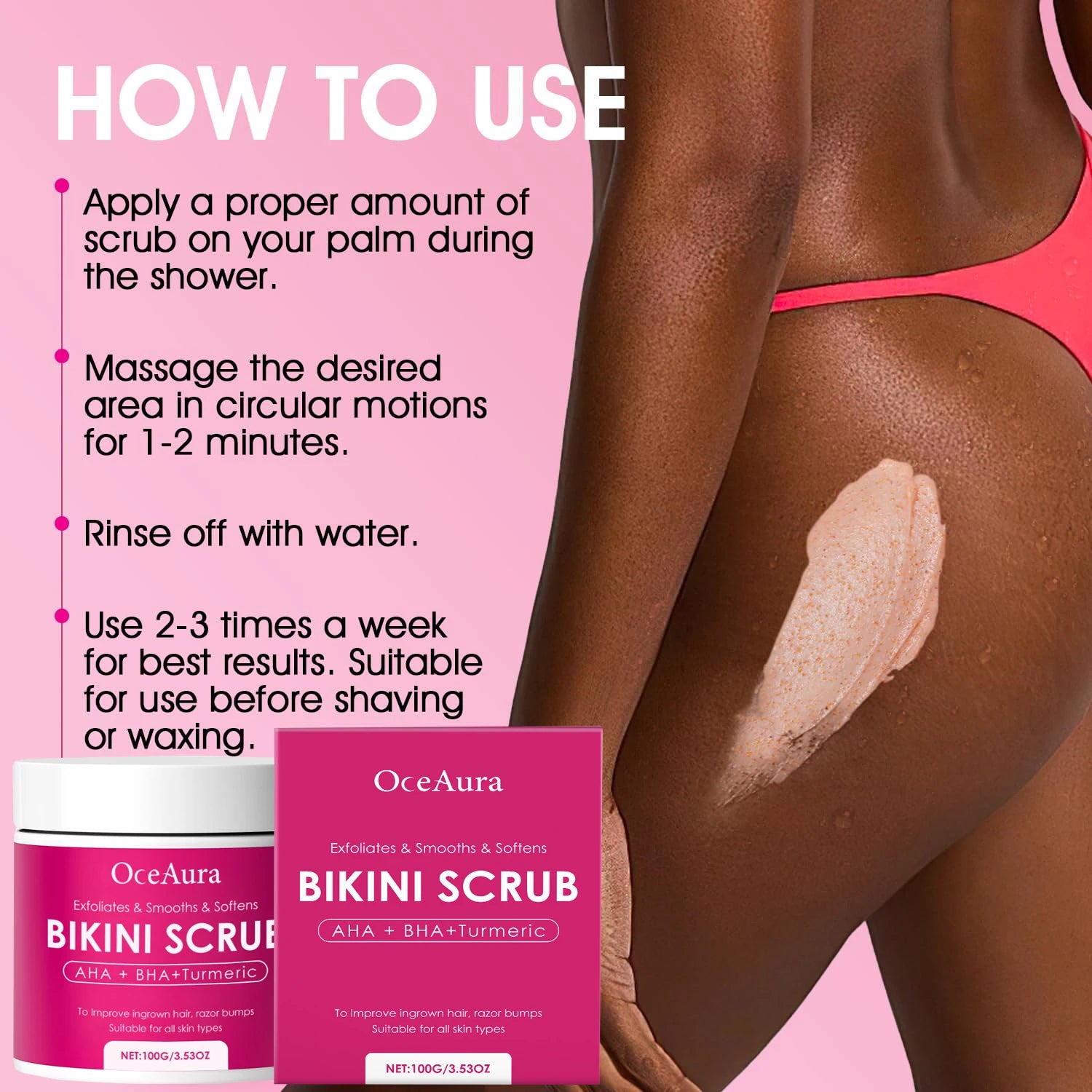 Bikini Area Exfoliator with 10% AHA+BHA & Turmeric For Bikini Underarm Area,Skin Moisturizing, Smoothing Exfoliating Body Scrub