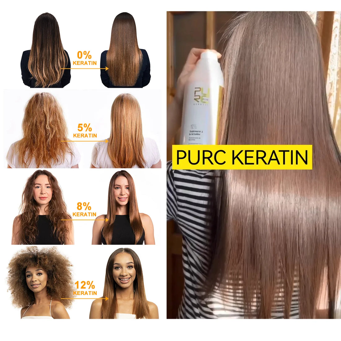 PURC Brazilian Keratin Treatment Cream Straightening Smoothing Hair Mask Sets Repair Damaged Frizz Dry Hair Care for Women 3pcs