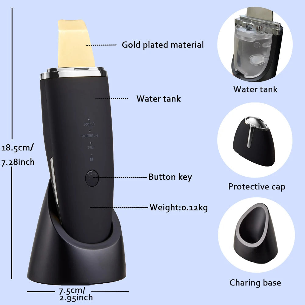 New Ultrasonic Skin Scrubber Vibration Face Spatula Blackhead Remover Shovel Clean Cavitation Peeling Facial Lifting EMS Machine Halalzen
