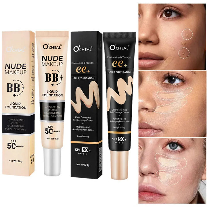 BB Cream SPF50 PA Plus Face Waterproof Foundation Long Lasting Brightening Primer Sunscreen Makeup Base Woman Makeup Cosmetics Halalzen