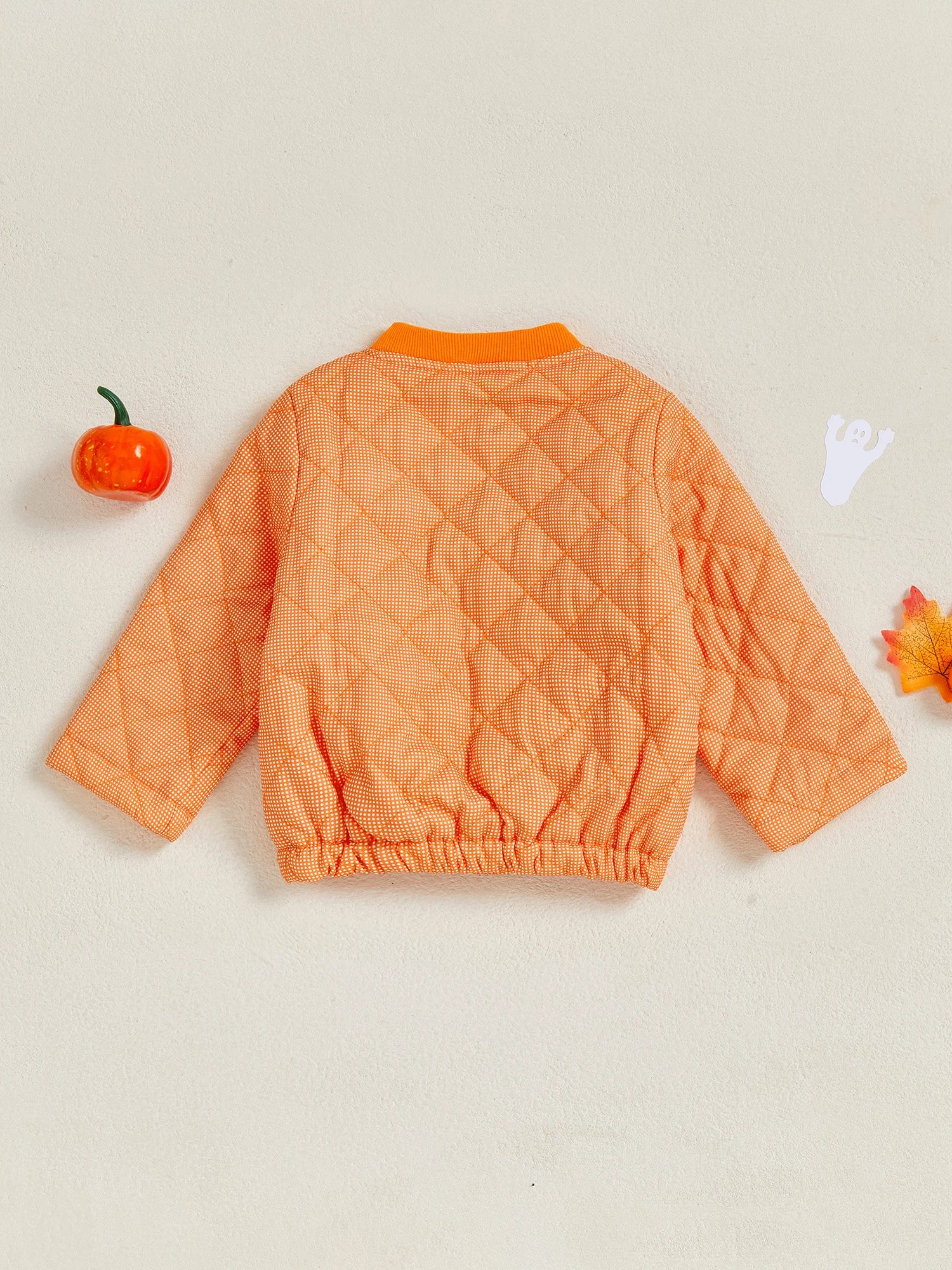 Infant Halloween Costume  Pumpkin Ghost Print Long Sleeve Button Up Stand Collar Quilted Jacket with Pockets for Toddlers