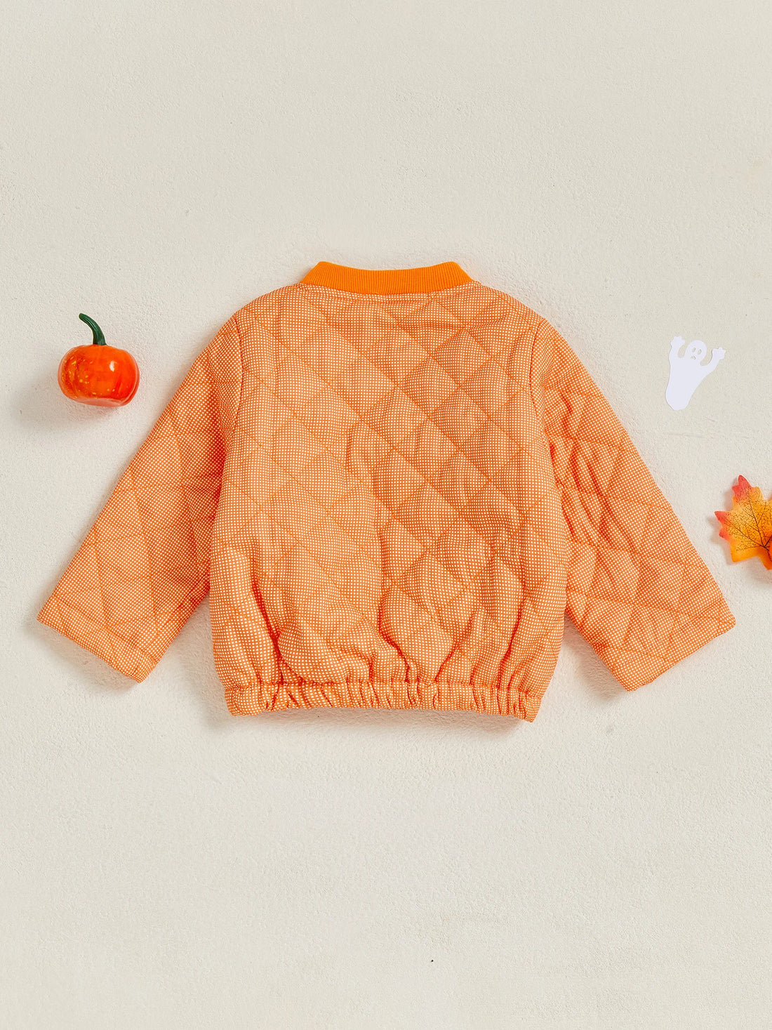 Infant Halloween Costume  Pumpkin Ghost Print Long Sleeve Button Up Stand Collar Quilted Jacket with Pockets for Toddlers