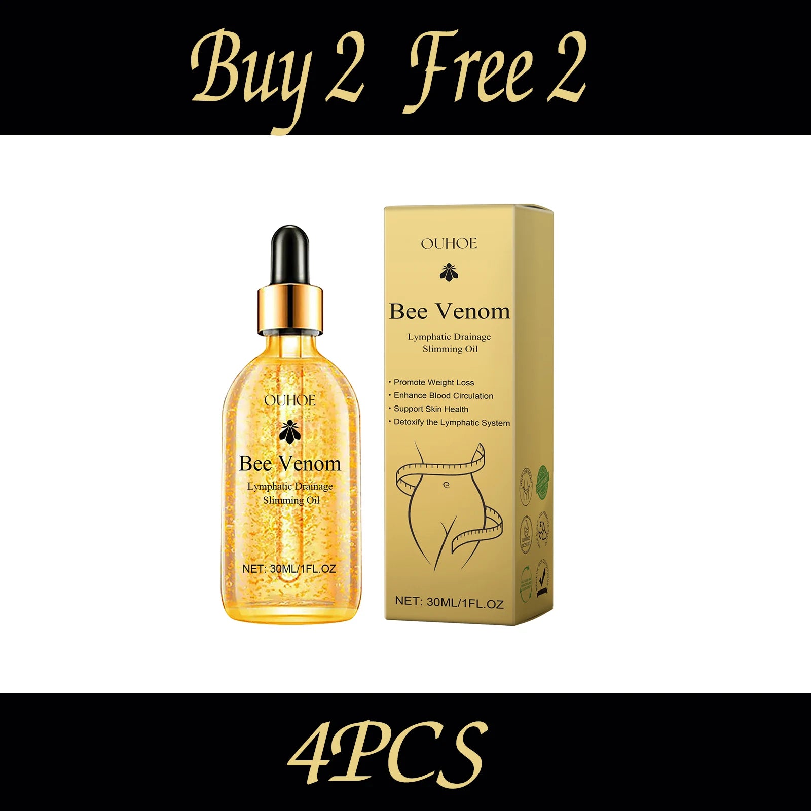 OUHOE 30ml Bee Venom Body Care Oil Massage to Tighten the Body Shape Slimming Show Body Abdominal Care Oil