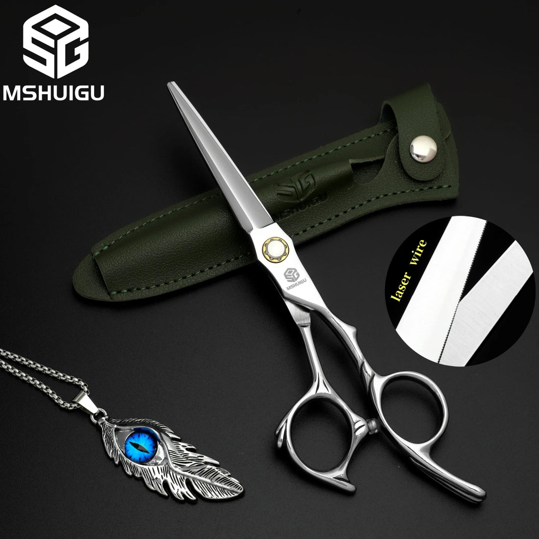 MSHUIGU 440C Professional Barber Scissors 6-7 Inch Laser Wire Serrated Blade Multi-Functional Thinning Hair Shears for Salon Too