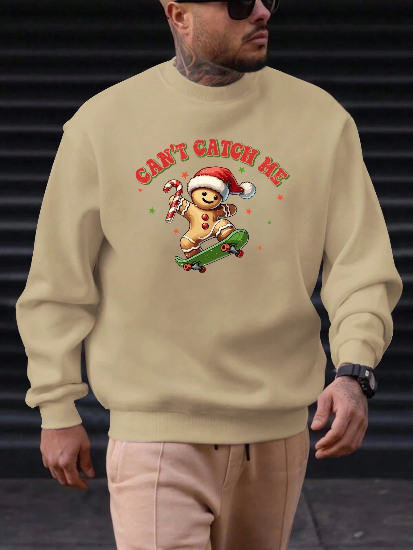 Men's Cotton Crewneck Sweatshirt CAN'T CATCH ME Graphic Print 2025 New Trending Fashion Casual High Quality Top Clothing