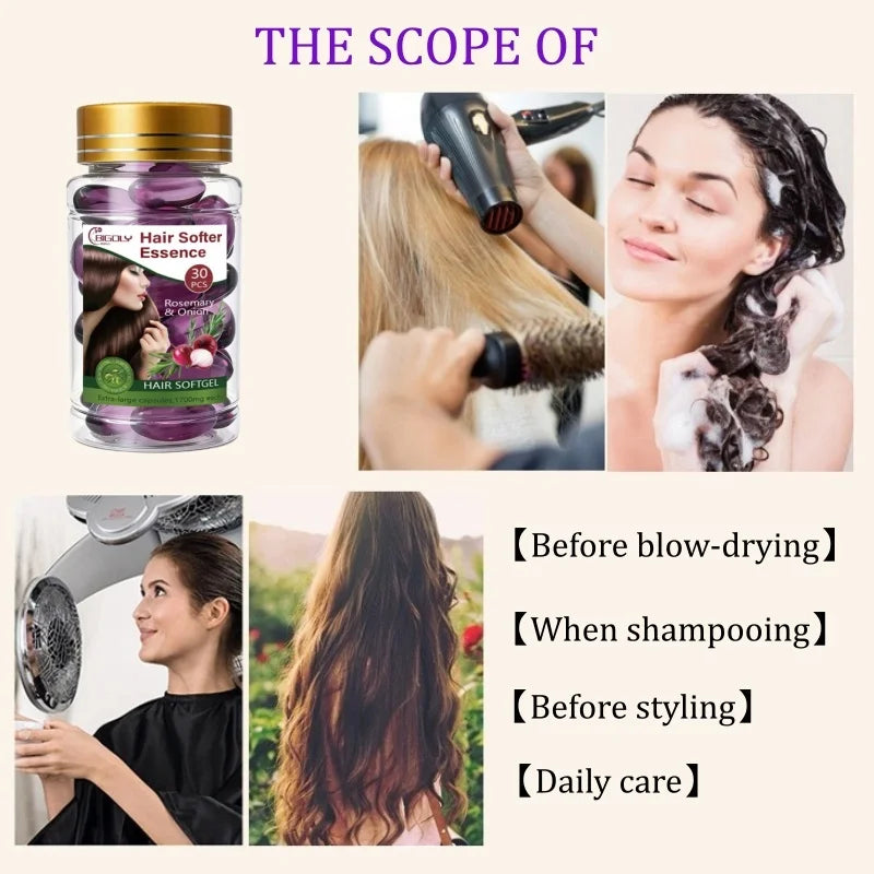 Lost Fragrance & Onion Hair Care Essential Oil, 30 Capsules/Bottle, Nourishes and Softens Hair Strands, Makes Rough and Dry Hair Stronger and More Shiny