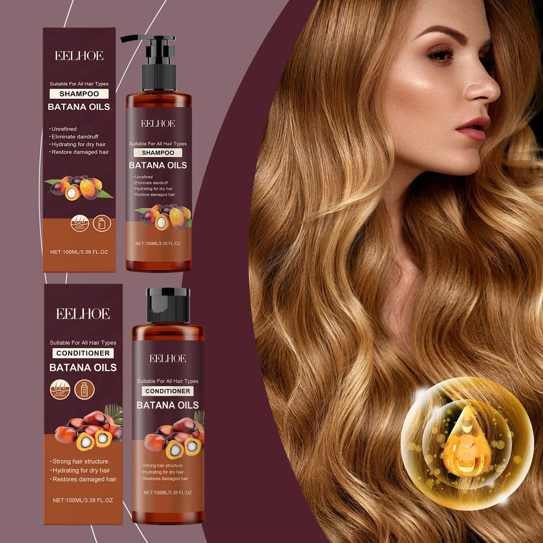 Batana Oil Shampoo Conditioner Set Oil Control Anti Dandruff Scalp Hair Treatment Split Ends Anti Frizz Hair Loss Hair Care Set Halalzen