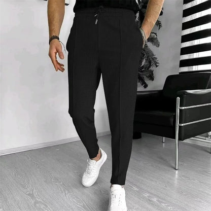 Men s Casual Elastic Waist Drawstring Trousers with Pockets Solid Color Streetwear Pants for Everyday Comfort