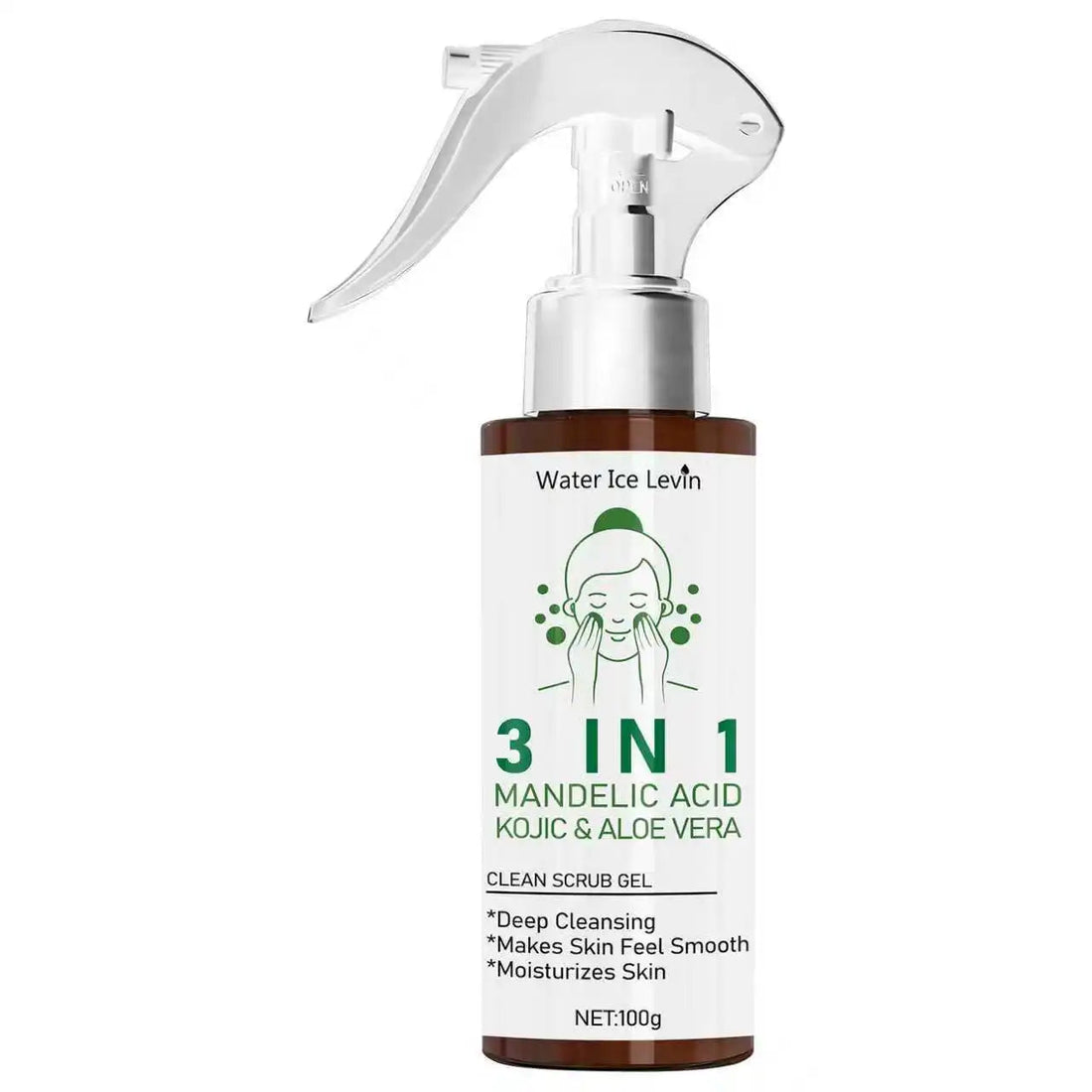 Water Ice Levin 3-in-1 Clean Scrub Gel with Mandelic Acid, Kojic,Aloe Vera, Replenishes Moisture, Deep Cleanses for Smooth Skin Halalzen