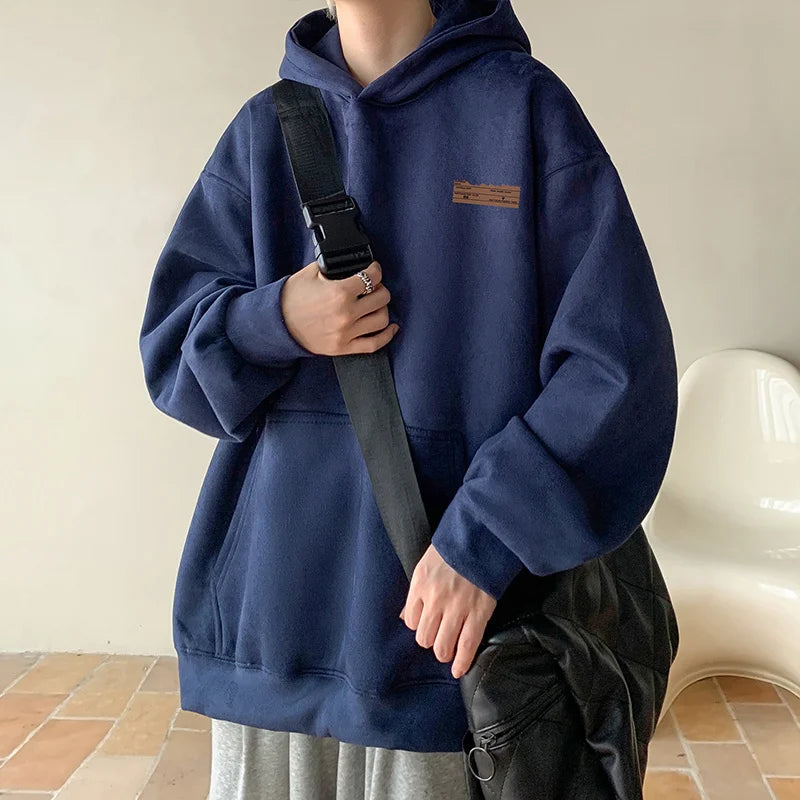 2025 New Suede Hooded Sweatshirts For Men Autumn Y2K Streetwear Printed Hoodies Hip Hop Fashion Retro Fleece Hoody Clothes