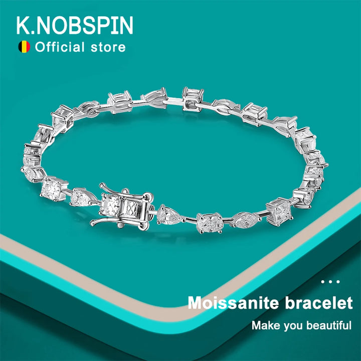 Pulseras de tenis KNOBSPIN 6.3 - 8.1ct de moisanita para mujeres y hombres D VVS1 diamante cultivado en laboratorio pulido en plata esterlina s925 con baño de oro de 18 quilates
