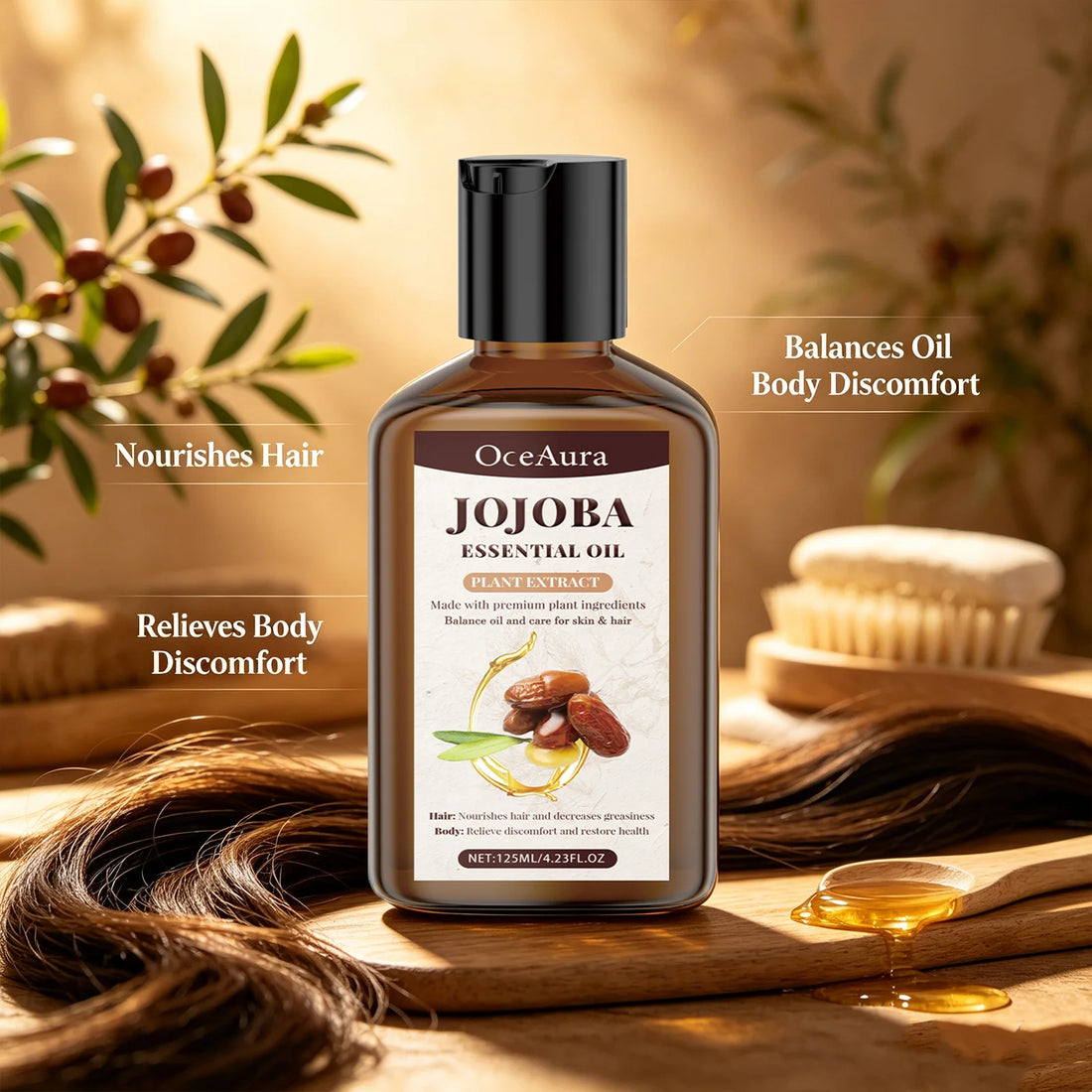OceAura Jojoba Essential Oil for Hair & Body Deep Moisturizing Nourishing Soothing Redness Itching Relieving Hair Body Care Oil