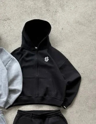 Y2K Letter Zipper Hoodie Men Women Harajuku Fashion Letter Embroidery Pants Retro Oversized Hoodie Sweatshirt Zipper 2pcs Sets