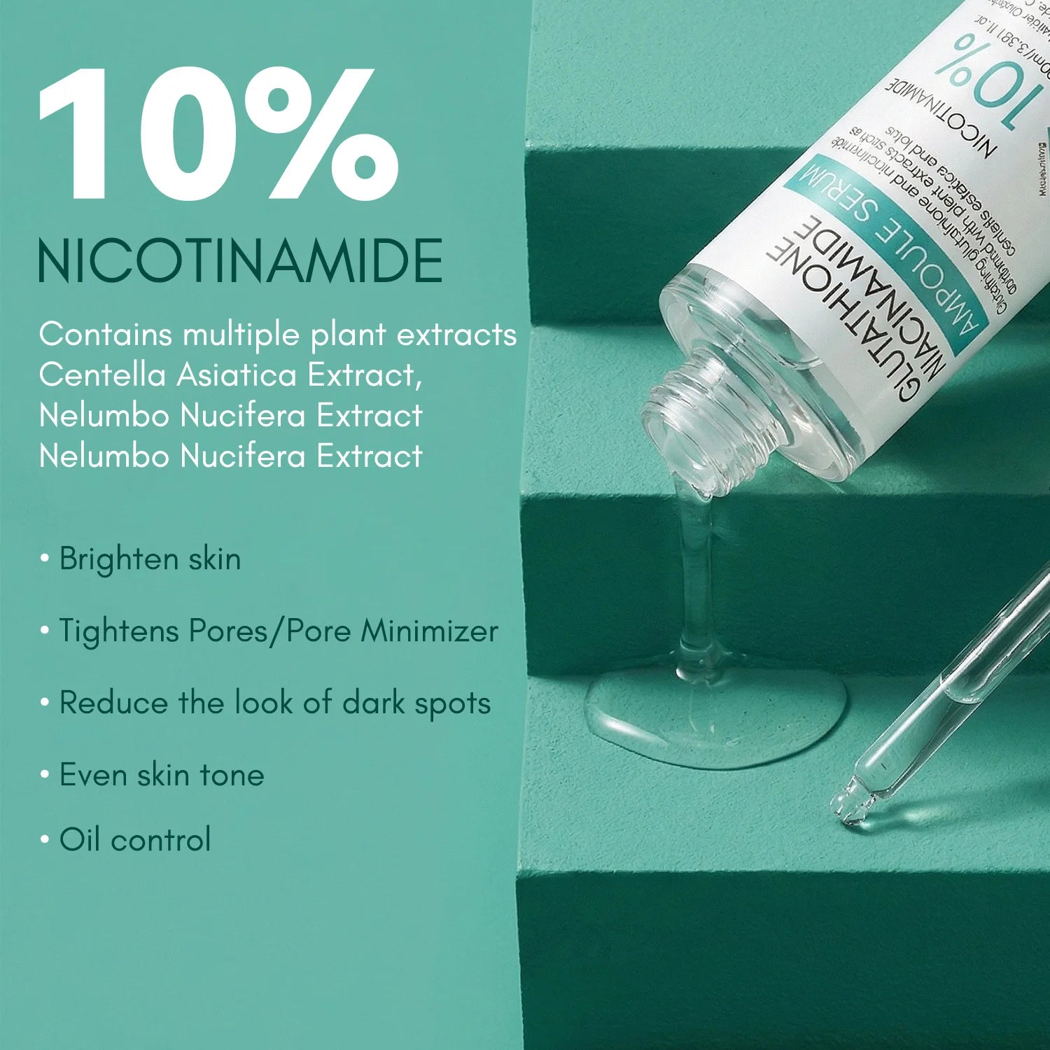 Glutathione & 10% Niacinamide Ampoule Serum with Centella Asiatica– Micro-Active Brightening Formula to Even Skin Tone.