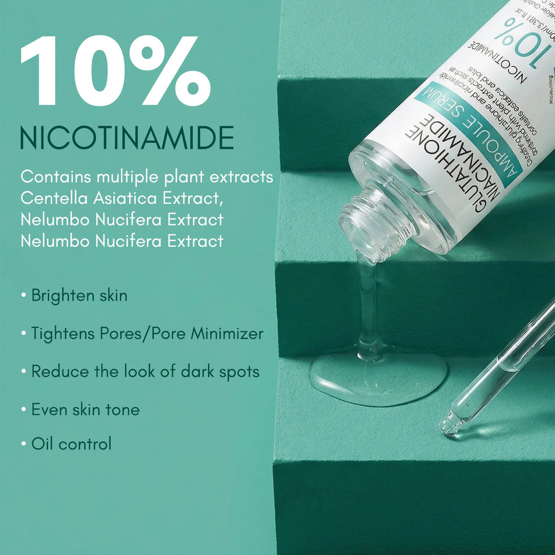 Glutathione & 10% Niacinamide Ampoule Serum with Centella Asiatica– Micro-Active Brightening Formula to Even Skin Tone.