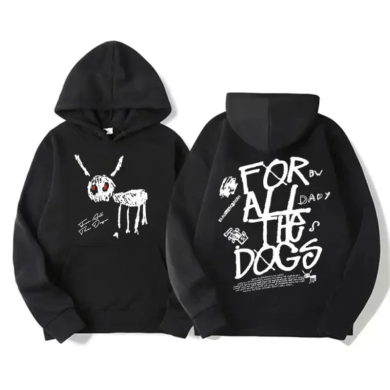 Men's fashion Hip Hop sweatshirt Vintage Streetwear sweatshirt hat all dog pattern printed hoodies from rapper Drake's new album