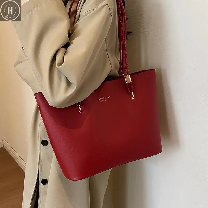 Red Fashion Shoulder Bag Large Capacity Brand Tote Bag PU Leather Luxury Designer Tote Bag Commuter Wedding Party Big Handbag HALALZEN