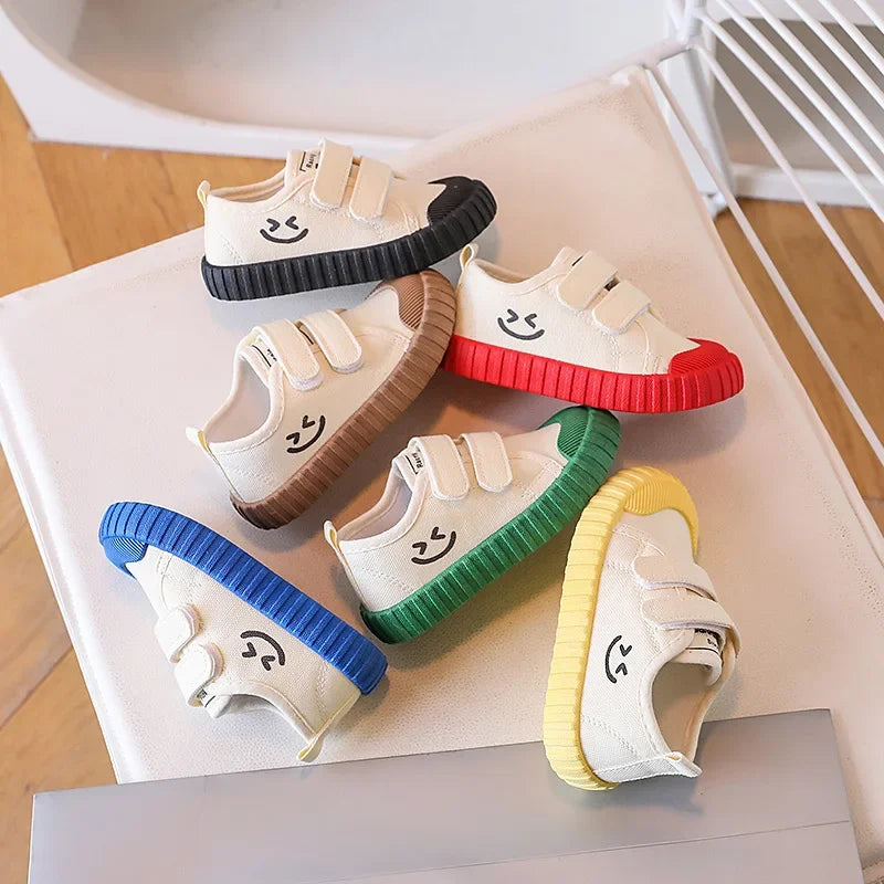 Children's Canvas Shoes Korean Version Smiling Face Casual Shoes Spring Boys Girls Shoes Academy Kindergarten Comfortable  Daily