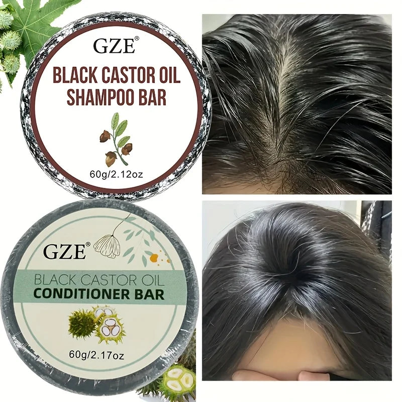 GZE Jamaica Black Castor Oil Shampoo Bar Conditioner Bar Set Handmade Care Deep Cleansing Moisturizing Hydrating Travel Size Halalzen