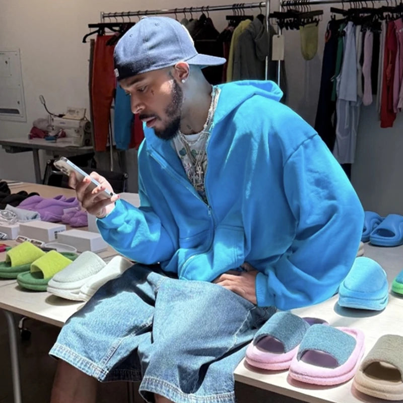 Loose Justin Bieber SKYLRK Embroidery Blue Hoodie Men Women Heavy Fabric Hooded Pullover