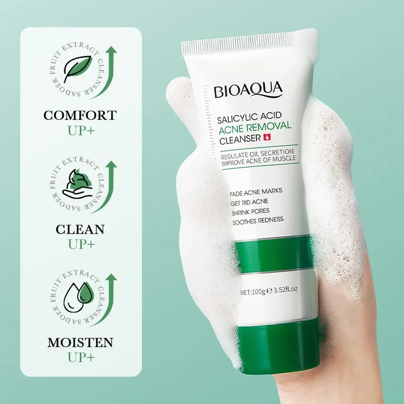 BIOAQUA Salicylic Acid Facial Cleanser Acne Treatment Moisturizing Oil Control skincare Face Wash Foam Face Cleanser Skin Care Halalzen