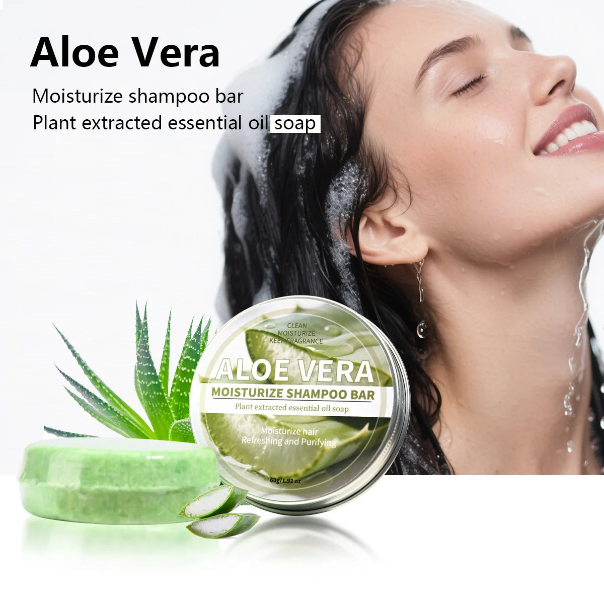 Aloe Vera Moisturizing Shampoo Bar, Plant Extract Essence Deep Cleaning Shampoo and Hair Care Soap Halalzen