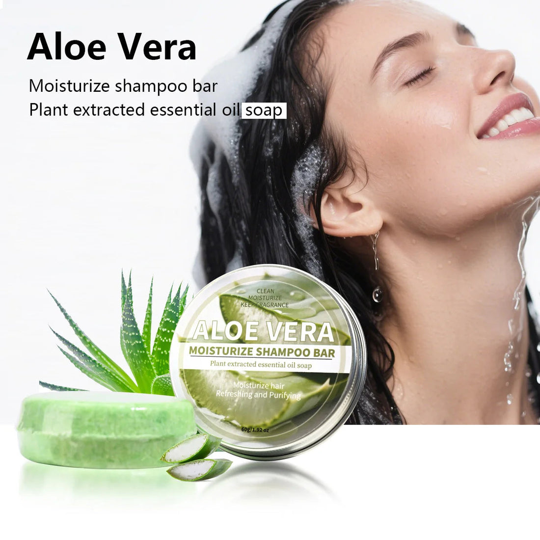 Aloe Vera Moisturizing Shampoo Bar, Plant Extract Essence Deep Cleaning Shampoo and Hair Care Soap Halalzen