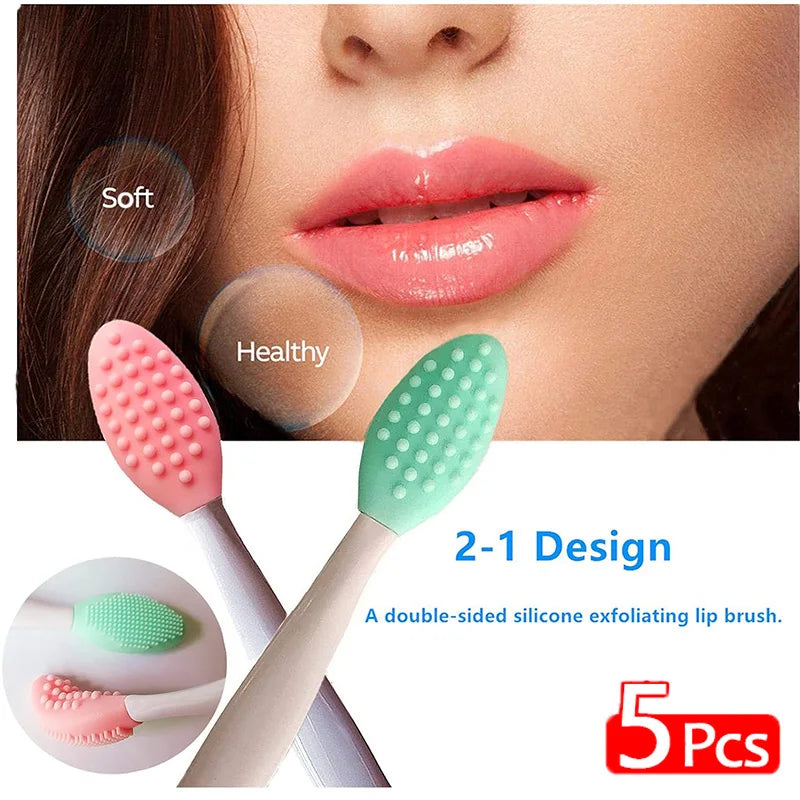 5 Pcs Lip Scrub Brush Silicone Brush Tool Double Sided Mini Exfoliating Brush Exfoliating Lip Brush Lip Scrub Tool for Dark Lips Halalzen