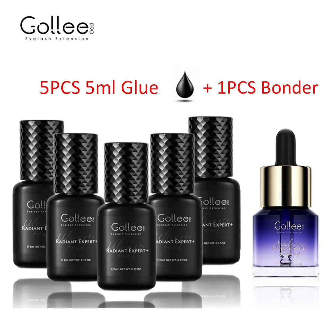 5Pcs Gollee 5ml Eyelashes Adhesive Glue Lash Bonder 15ml Low Odor False Eyelash Glue Waterproof Eye Lash Cosmetic Tools Makeup