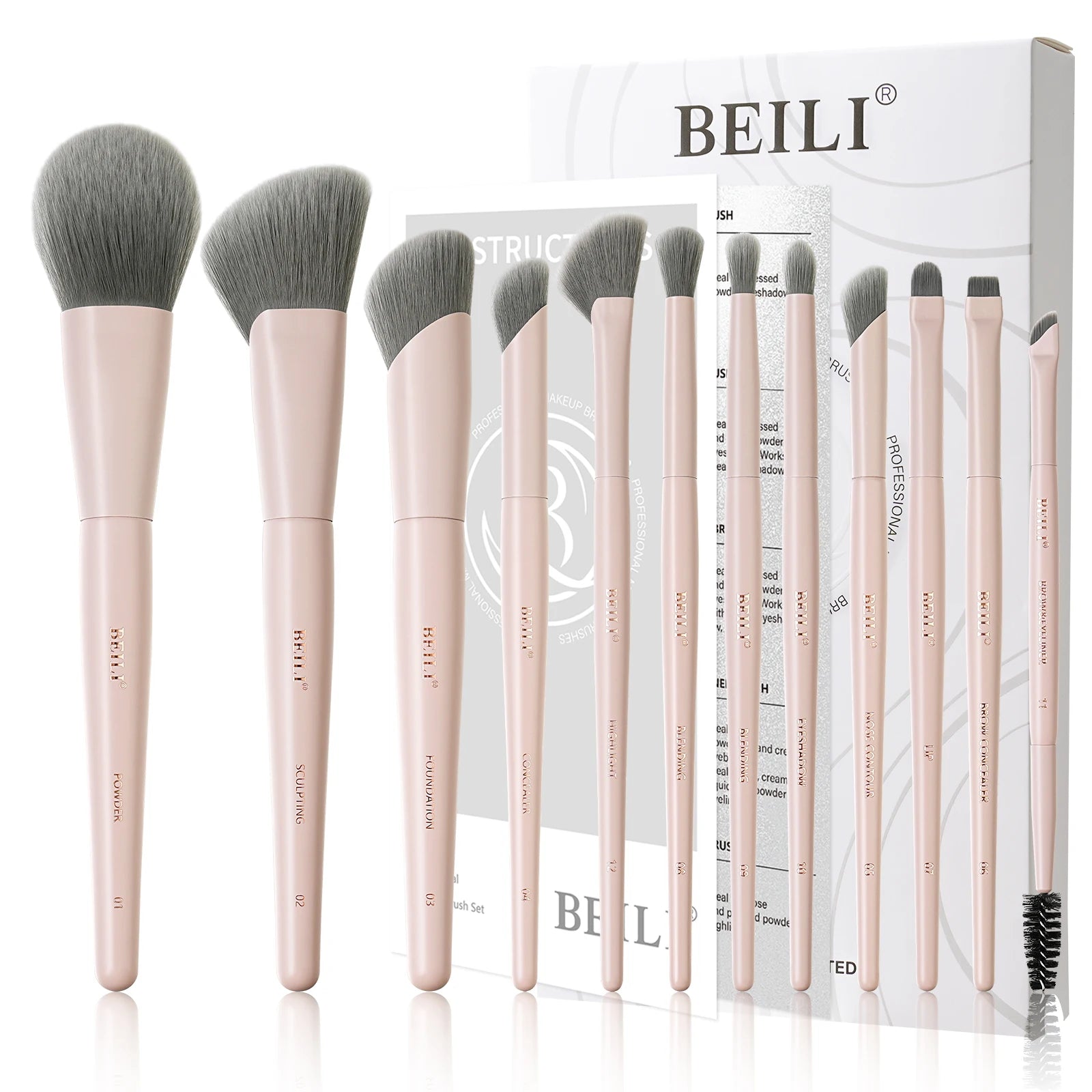 BEILI Vegan Professional Makeup Brush Set 12 Pcs Corn Bamboo Silk Angle Powder Foundation Eyeshadow Eyeliner Brushes Cosmetics