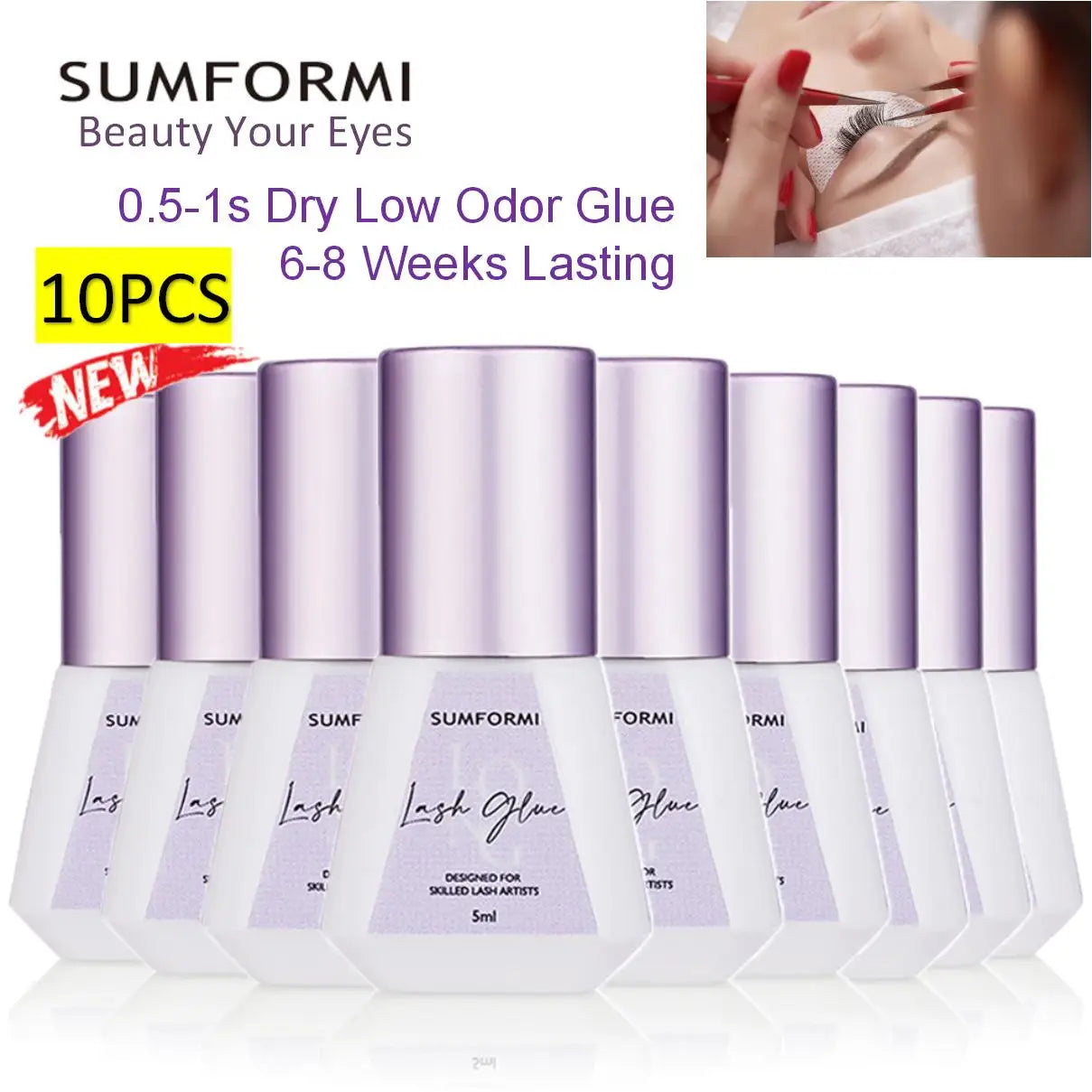 SUMFORMI 10PCS False Eyelash Extensions Glue 0.3S Fast Dry Waterproof Thin Lash Eyelashes Adhesive Bonder Wholesale Makeup Tools