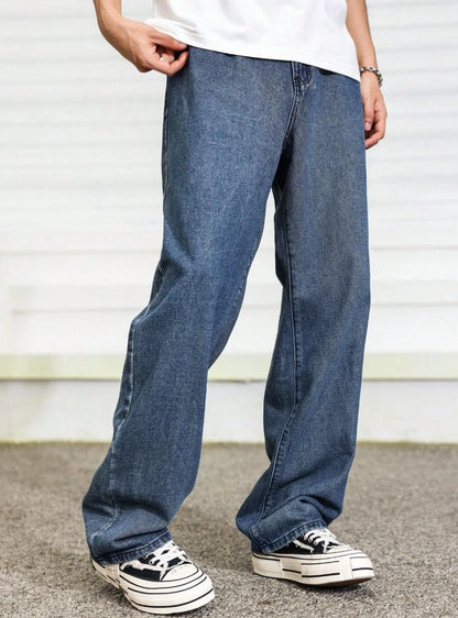 Men’s Relaxed Fit Straight Leg Jeans, Everyday Comfort for Lounging at Home to Quick Errands
