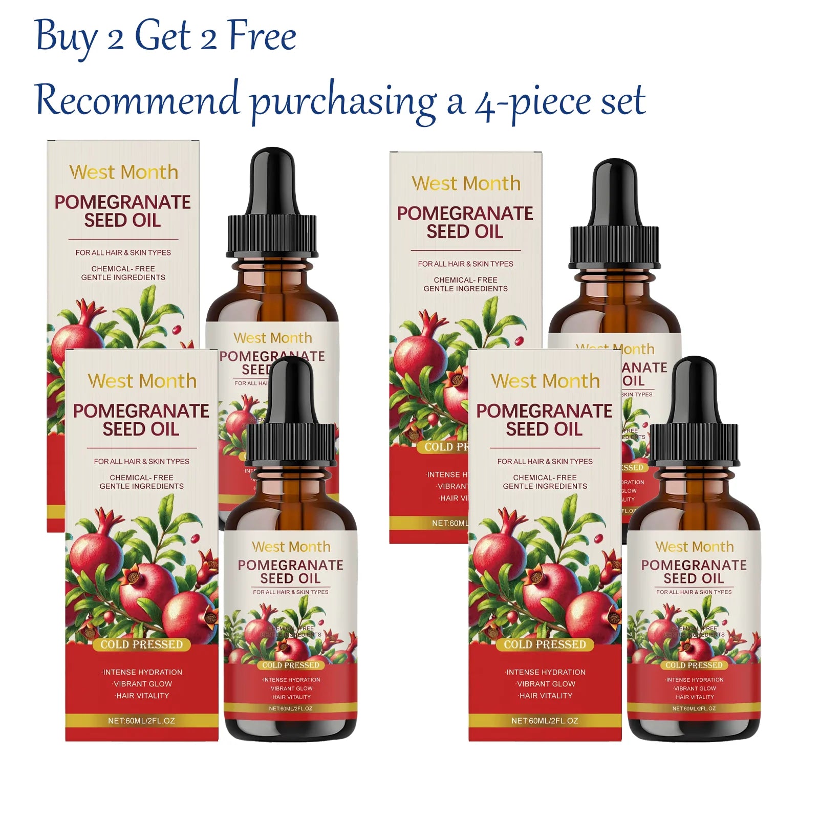 West Month 60ml Pomegranate Seed Moisturizing Essential Oil Gentle Hydrating Body Skin Care for Overall Nourishment