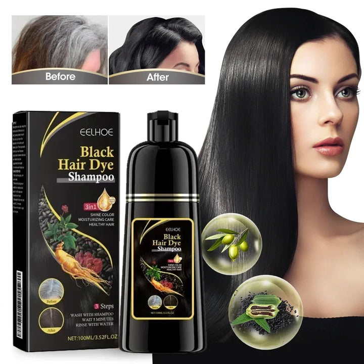 Instant Black Dye Shampoo Black Brown Hair Coloring Natural Herbal Ginseng Hair Repair Shampoo Grey White Hair Dyed Black