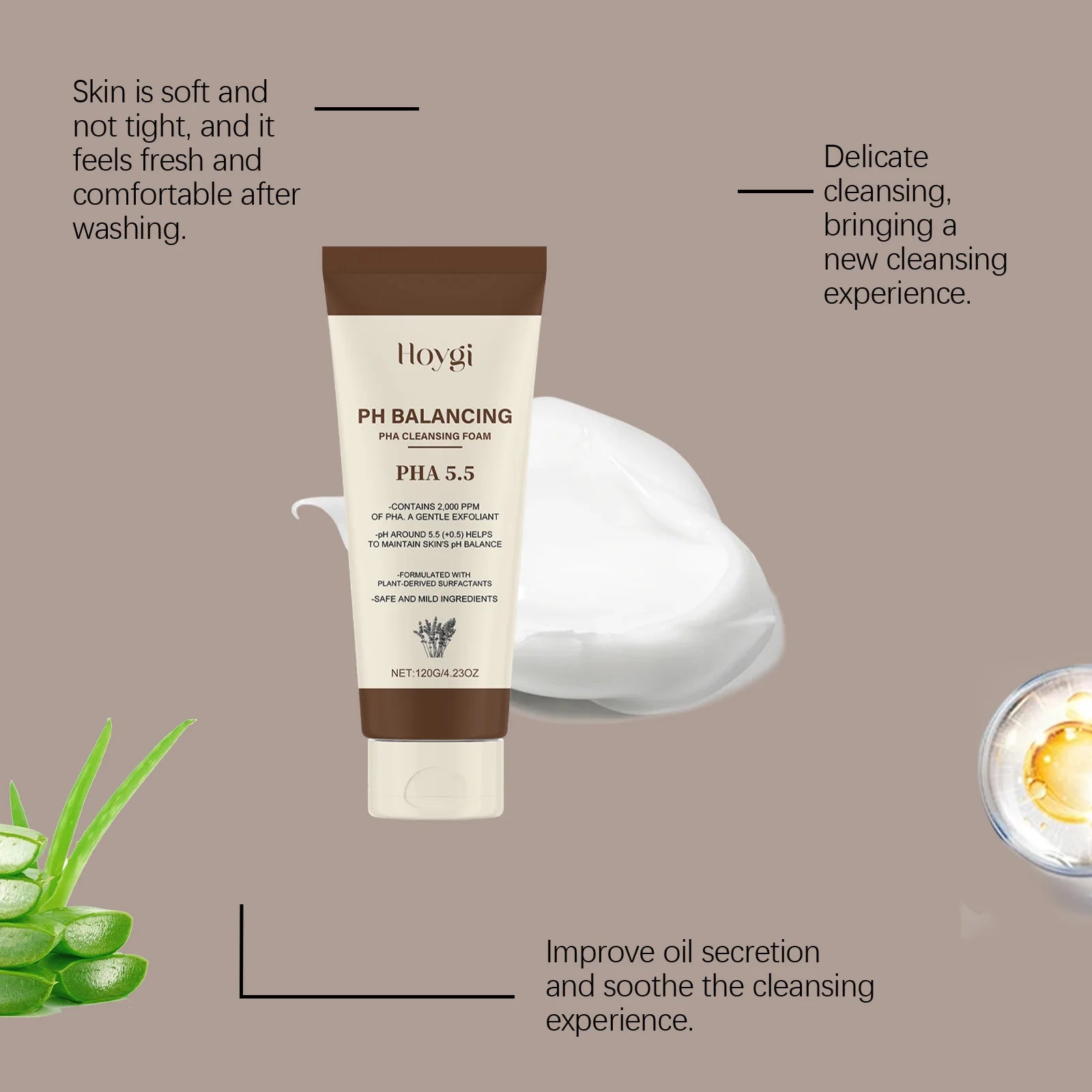 Hydrating Cleansing Foam, Gentle Face Wash with Aloe & Mint for Sensitive Skin, Refreshing Non-Drying Formula Halalzen