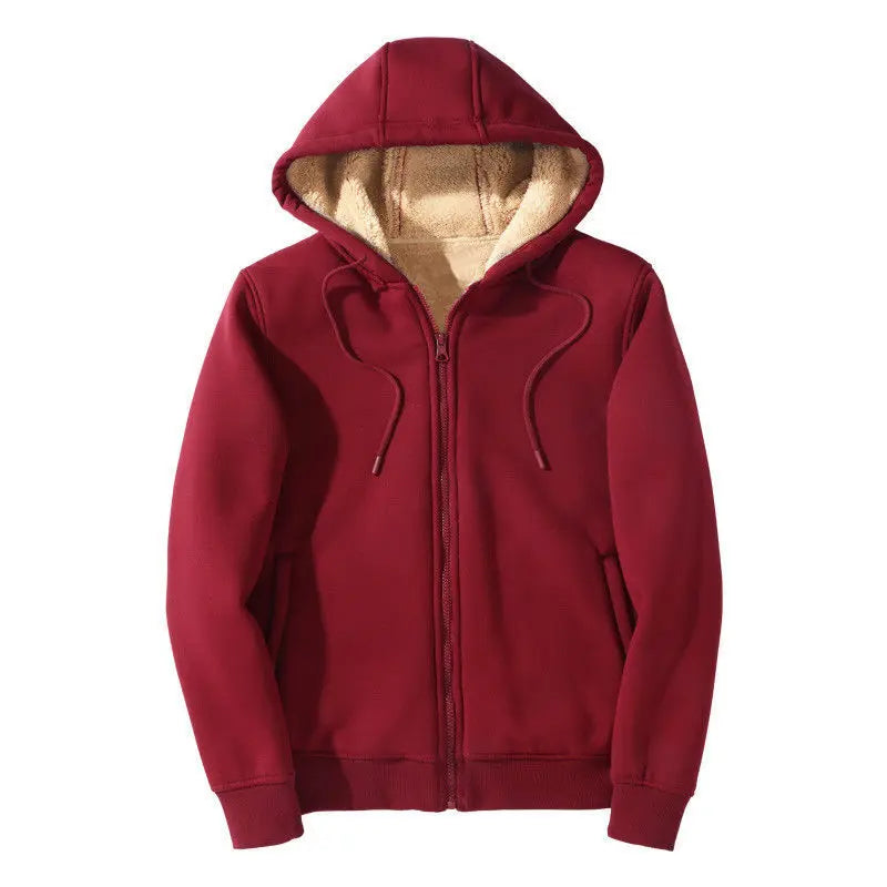 2025 Plush Lined Hoodie Men - Winter Thickened Zip Up Sweatshirt Youth Drop Shoulder Outerwear S-5XL College Style