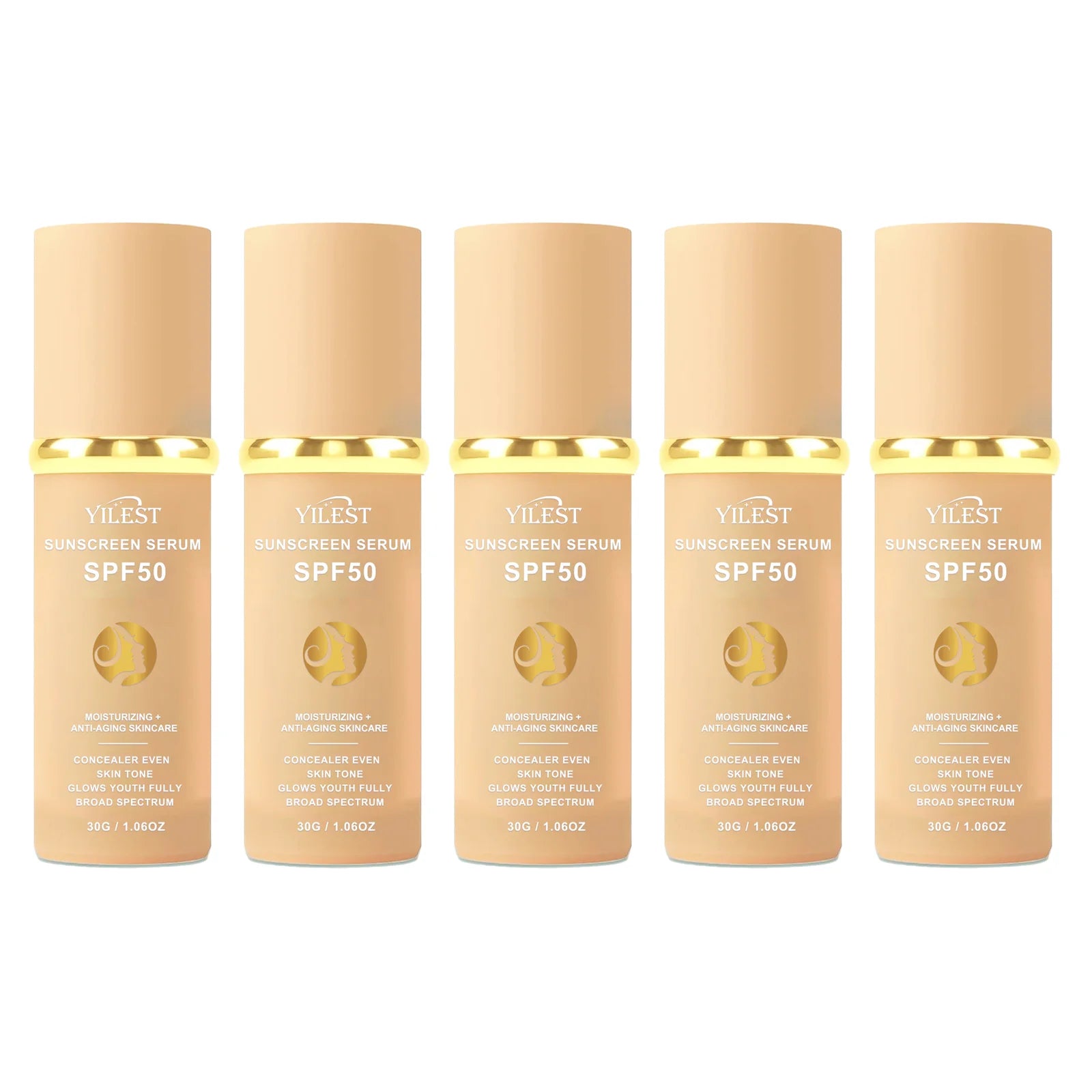 30g YILEST SPF50 Sunscreen Serum, 2‑in‑1 Makeup & Moisturizer, Light Tinted Foundation for Daily Outdoor Use