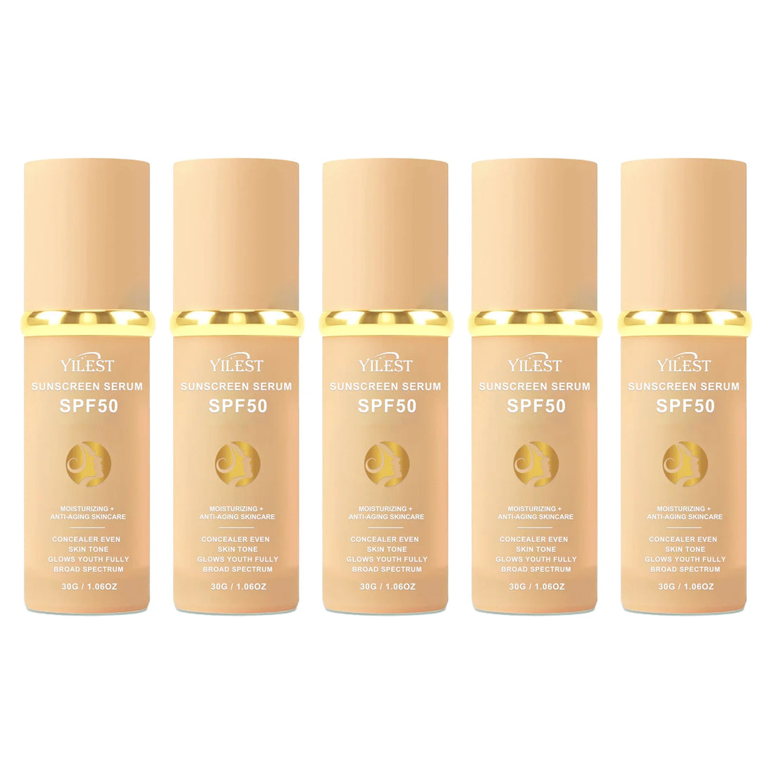 30g YILEST SPF50 Sunscreen Serum, 2‑in‑1 Makeup & Moisturizer, Light Tinted Foundation for Daily Outdoor Use