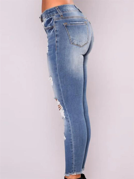 Ladies High Waist Skinny Jeans Stretch Ripped Denim Pants Distressed Cropped Trousers Casual Streetwear Fashion