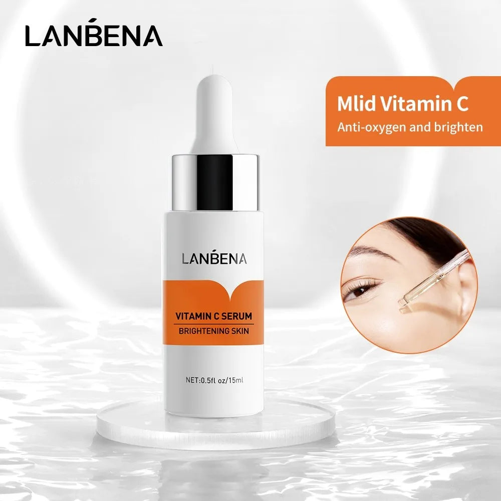 LANBENA Vitamin C Serum For Face Cream Whitening  Moisturizing Freckles Remover Fades Spots Skin Care 15ml