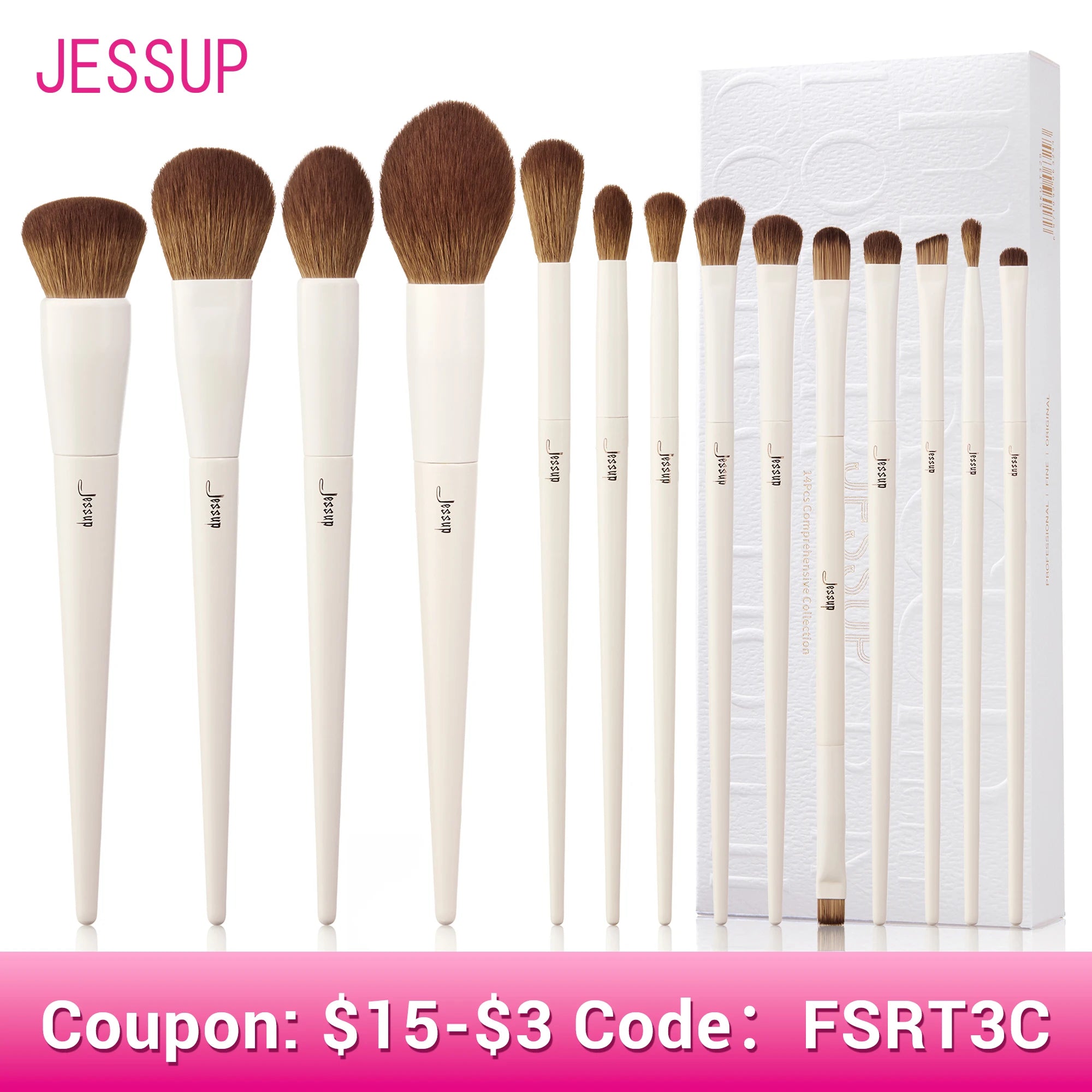 Jessup Makeup Brushes 10-14pc Makeup Brush Set Synthetic Foundation Brush Powder Contour Eyeshadow Liner Blending Highlight T329
